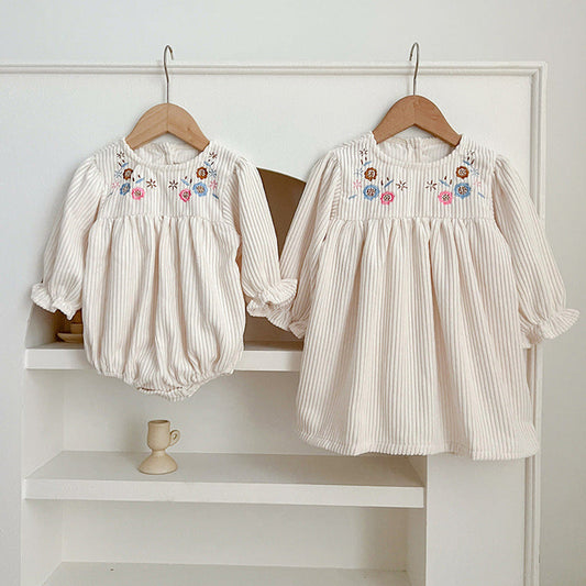MyKids-USA® Baby bodysuit or Dress For Girls With Long Sleeves And Embroidered Flowers