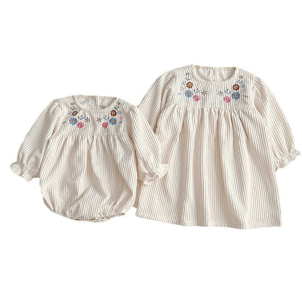 MyKids-USA® Baby bodysuit or Dress For Girls With Long Sleeves And Embroidered Flowers