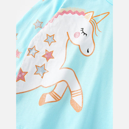 MyKids-USA® Girls Cartoon Unicorn Printing Design Top And Pattern Pants Set