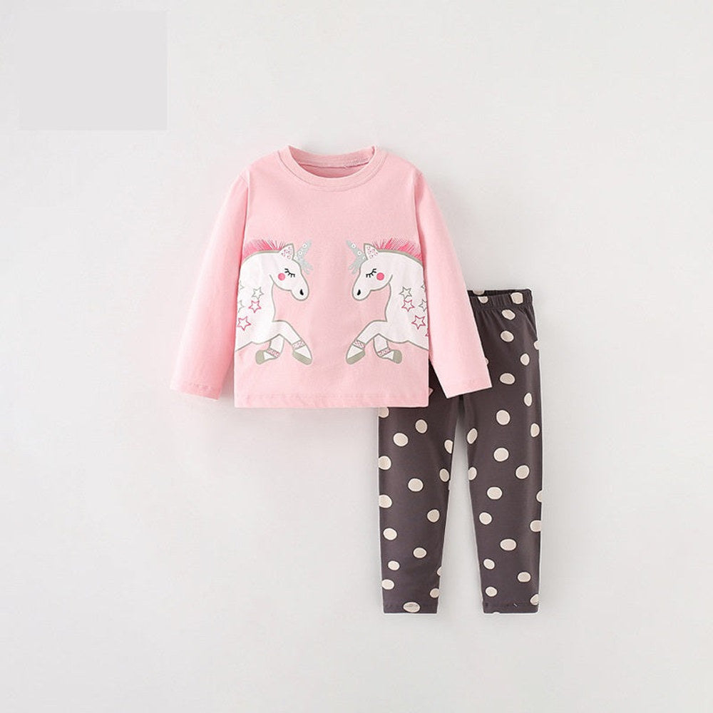 MyKids-USA® Girls Cartoon Unicorn Printing Design Top And Pattern Pants Set