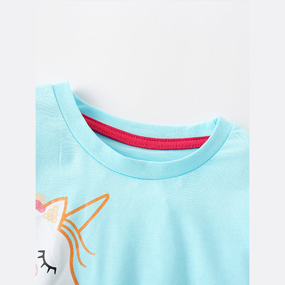 MyKids-USA® Girls Cartoon Unicorn Printing Design Top And Pattern Pants Set