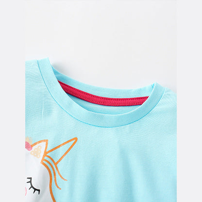 MyKids-USA® Girls Cartoon Unicorn Printing Design Top And Pattern Pants Set
