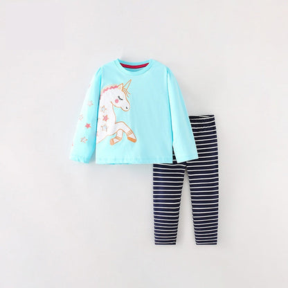 MyKids-USA® Girls Cartoon Unicorn Printing Design Top And Pattern Pants Set