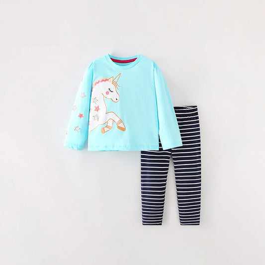 MyKids-USA® Girls Cartoon Unicorn Printing Design Top And Pattern Pants Set