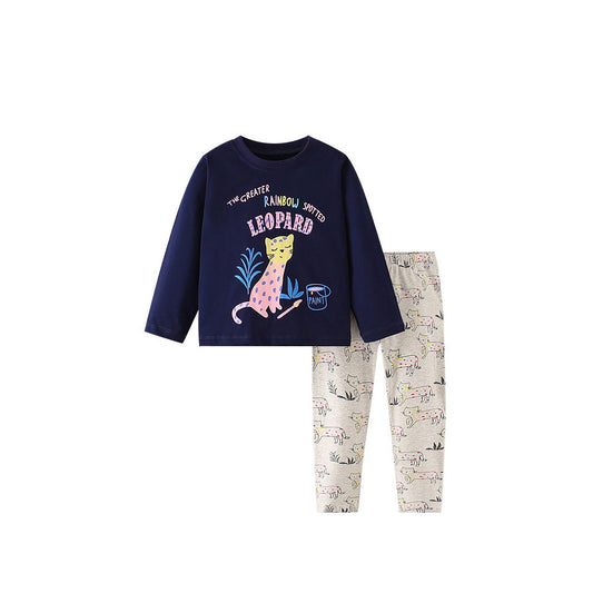 MyKids-USA® Girls Leopard Cartoon Animals Printing Design Top And Pants Set