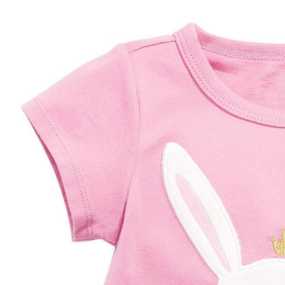 MyKids-USA® Baby Girl Rabbit Cartoon Pink Short Sleeve O-Neck Cotton T-Shirt