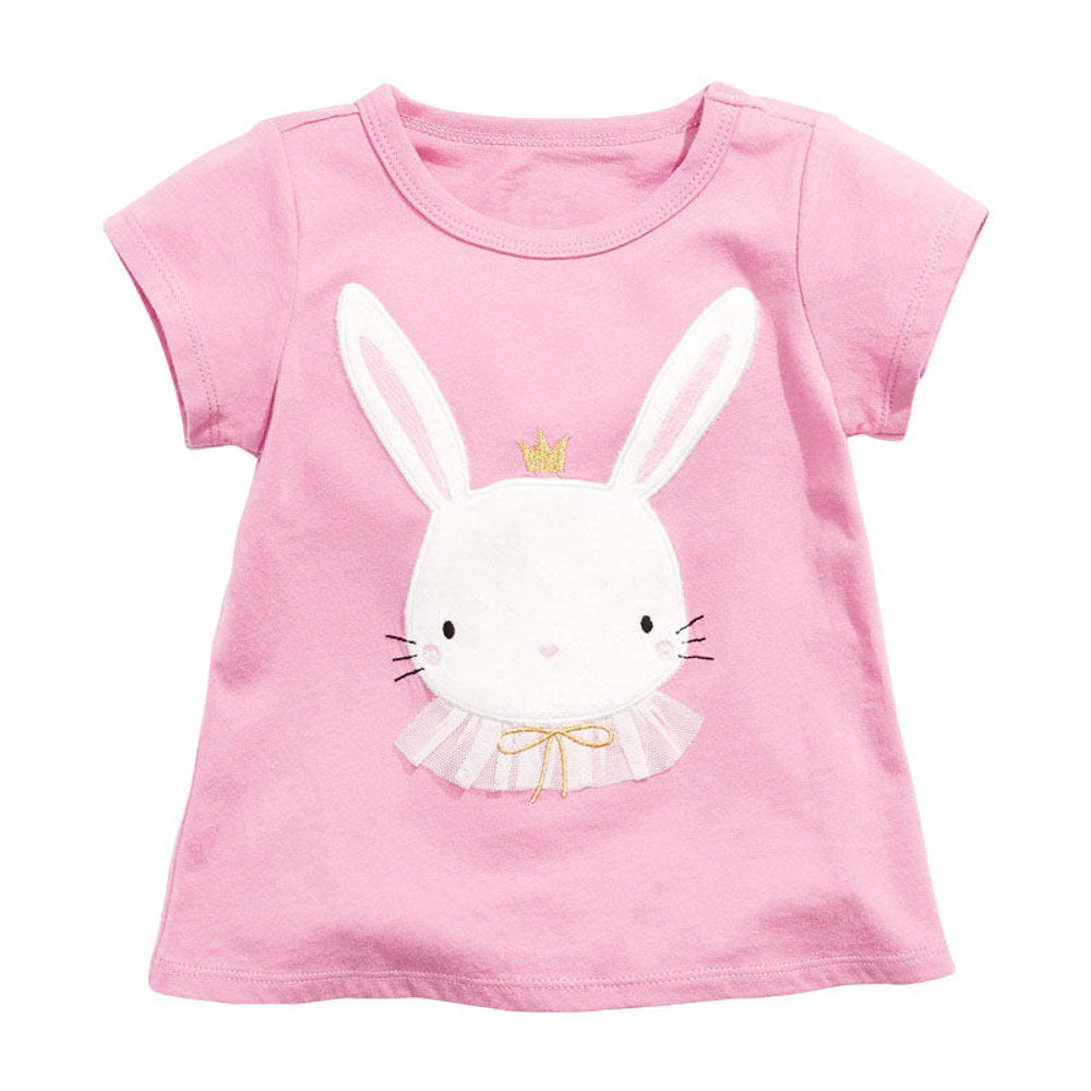 MyKids-USA® Baby Girl Rabbit Cartoon Pink Short Sleeve O-Neck Cotton T-Shirt