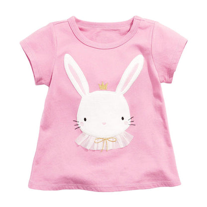 MyKids-USA® Baby Girl Rabbit Cartoon Pink Short Sleeve O-Neck Cotton T-Shirt