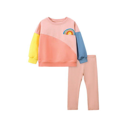 MyKids-USA® Girls Rainbow Embroidered Patchwork Design Pullover And Pants Set