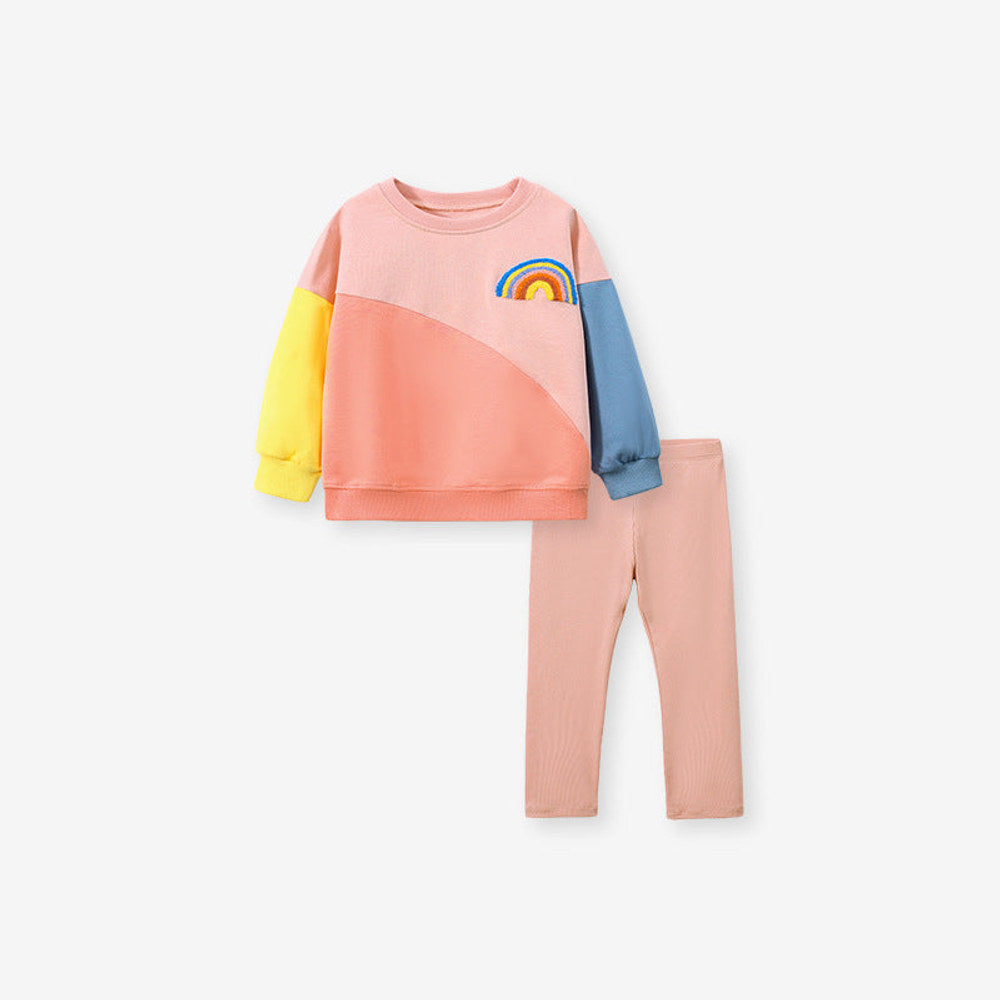 MyKids-USA® Girls Rainbow Embroidered Patchwork Design Pullover And Pants Set