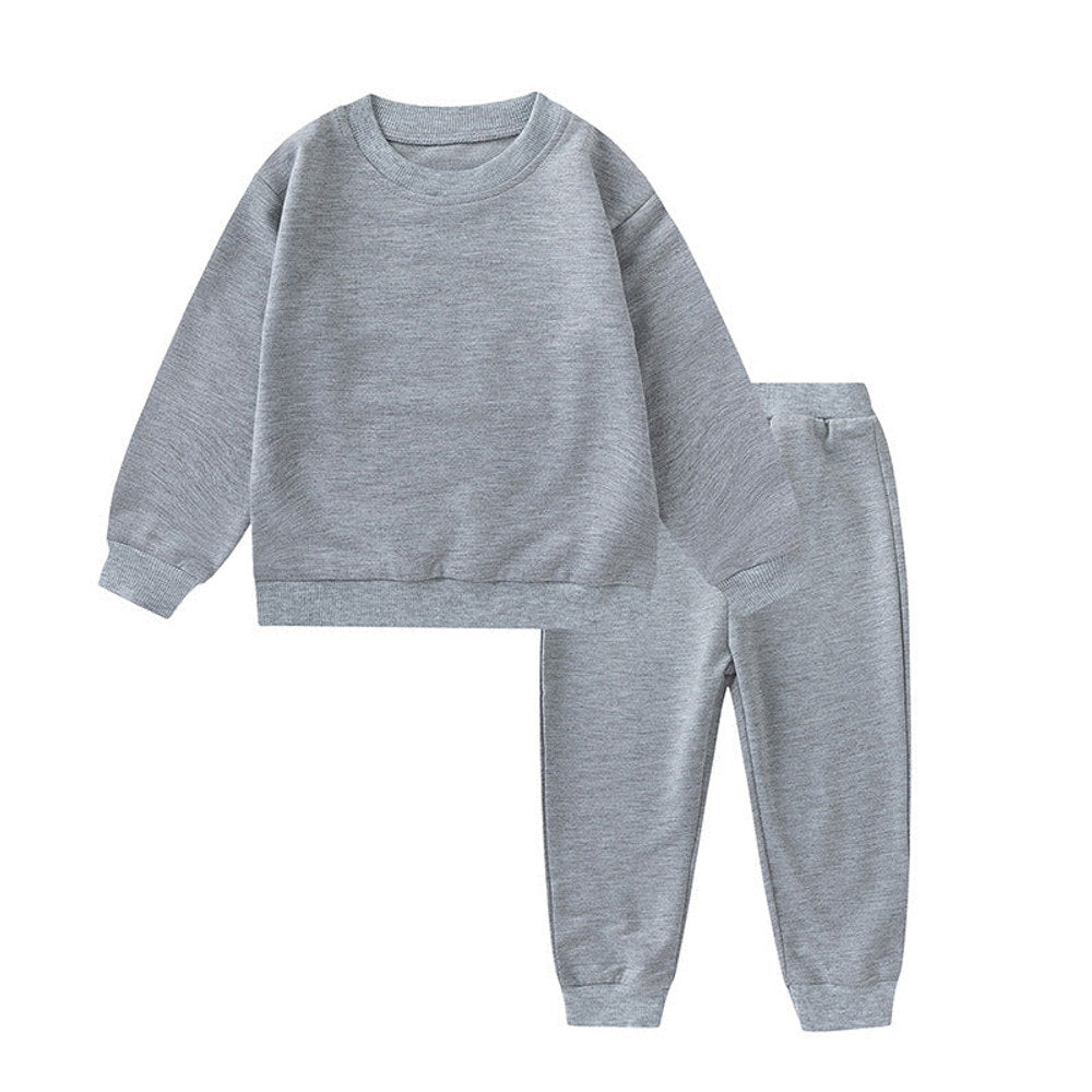 MyKids-USA® Unisex Baby And Kids Solid Color Pullover Sweatshirt And Pants Casual Sport Clothing Set
