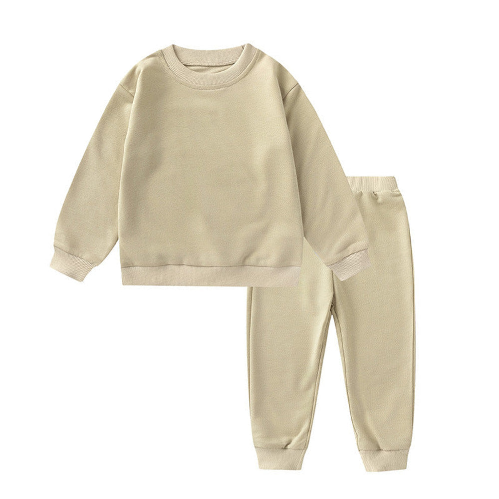 MyKids-USA® Unisex Baby And Kids Solid Color Pullover Sweatshirt And Pants Casual Sport Clothing Set