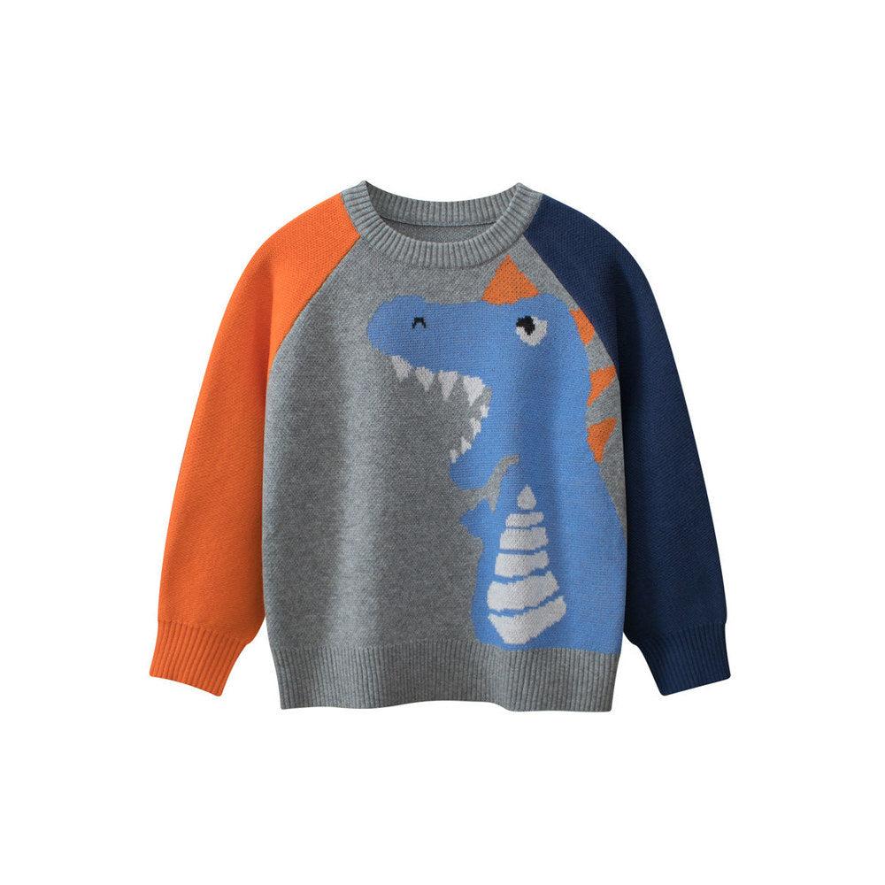 MyKids-USA® Baby Boy Kids Frightened Dinosaur Cartoon Crew Neck Long Sleeve Knitwear Pullover