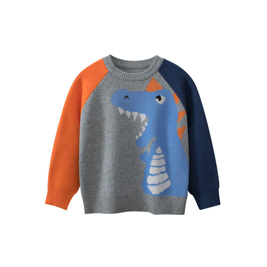 MyKids-USA® Baby Boy Kids Frightened Dinosaur Cartoon Crew Neck Long Sleeve Knitwear Pullover