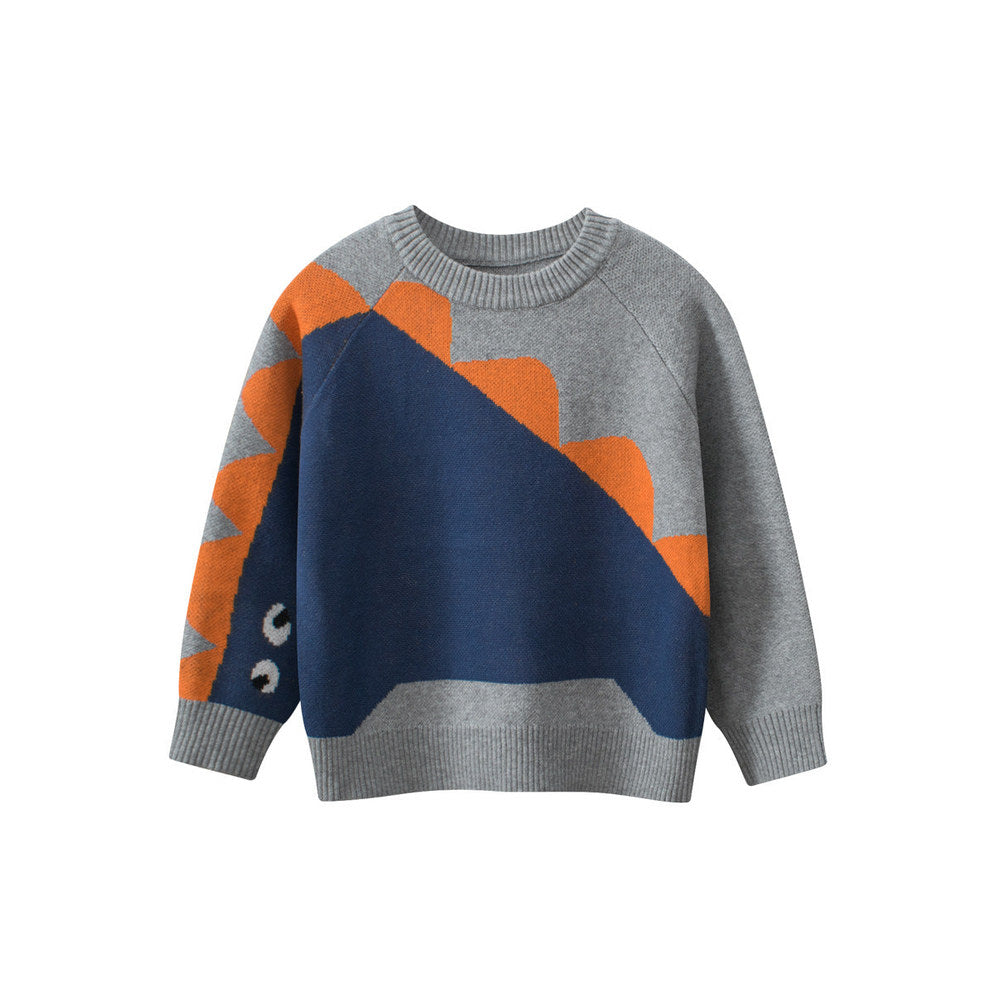 MyKids-USA® Baby Boy Kids Frightened Dinosaur Cartoon Crew Neck Long Sleeve Knitwear Pullover