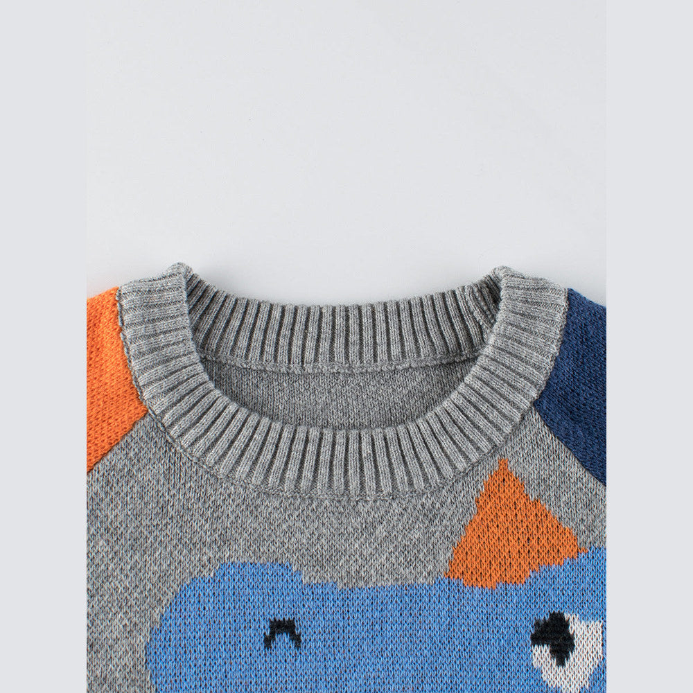 MyKids-USA® Baby Boy Kids Frightened Dinosaur Cartoon Crew Neck Long Sleeve Knitwear Pullover