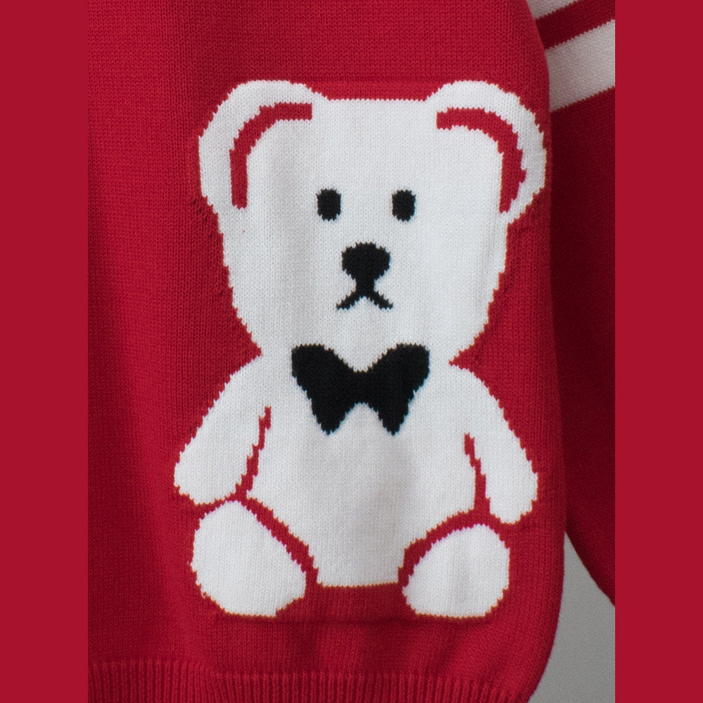 MyKids-USA® Baby Boys And Girls Kids Cute Teddy Bear Cartoon Long Striped Sleeve Knitwear Pullover