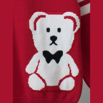 MyKids-USA® Baby Boys And Girls Kids Cute Teddy Bear Cartoon Long Striped Sleeve Knitwear Pullover