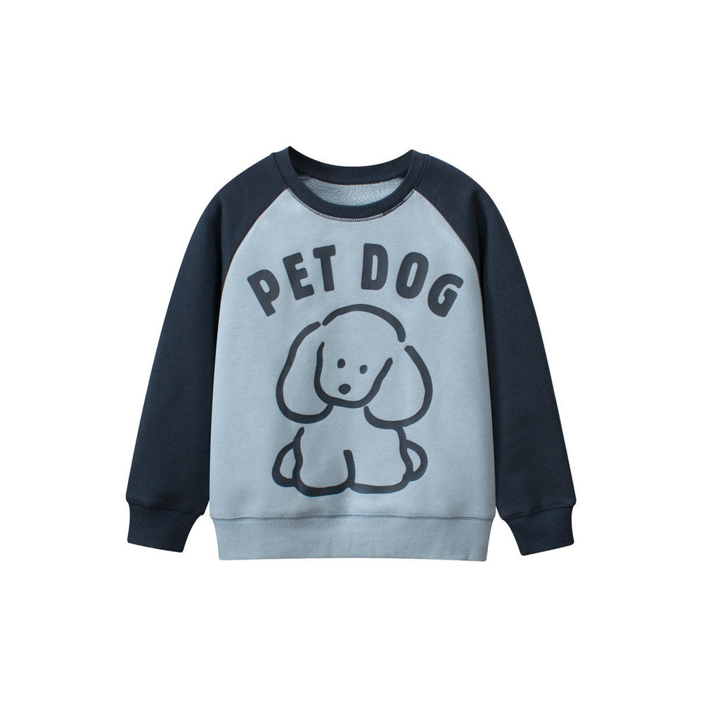 MyKids-USA® Baby Boy Kids Pet Dog Cartoon Crew Neck Long Sleeve Fleece Knitwear Pullover