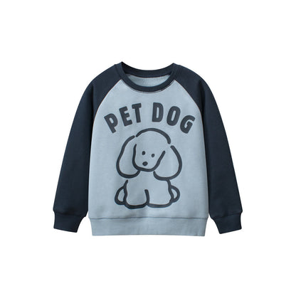 MyKids-USA® Baby Boy Kids Pet Dog Cartoon Crew Neck Long Sleeve Fleece Knitwear Pullover