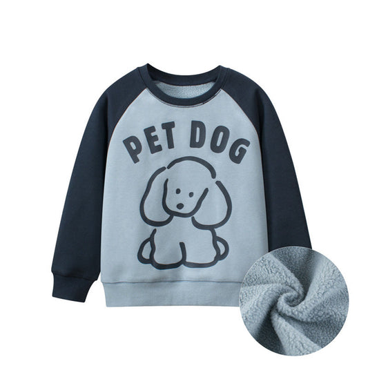 MyKids-USA® Baby Boy Kids Pet Dog Cartoon Crew Neck Long Sleeve Fleece Knitwear Pullover