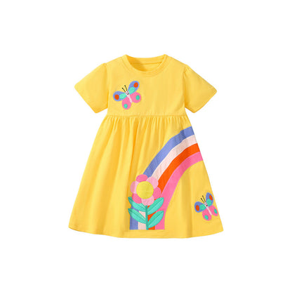 MyKids-USA® Baby Girls Short Sleeves Rainbow Butterfly Floral Dress