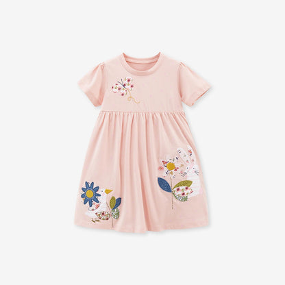 MyKids-USA® Baby Girls Short Sleeves Flowers And Animals Collection Dress