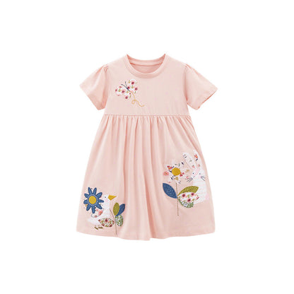 MyKids-USA® Baby Girls Short Sleeves Flowers And Animals Collection Dress