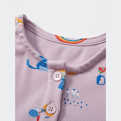 MyKids-USA® Baby Girls Short Sleeves Rainbow Animals Floral Cartoon Print Dress