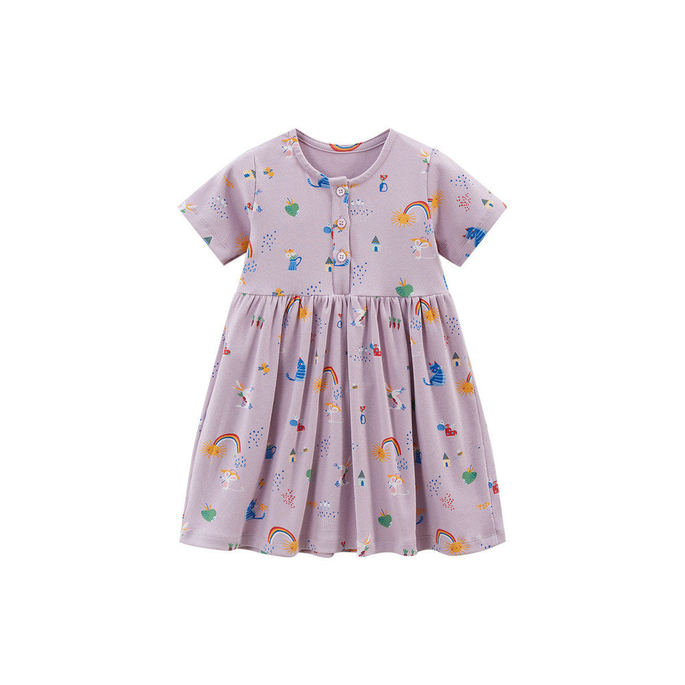 MyKids-USA® Baby Girls Short Sleeves Rainbow Animals Floral Cartoon Print Dress