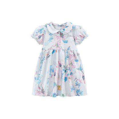 MyKids-USA® Baby Girls Peter Pan Collar Short Sleeves Floral Dress