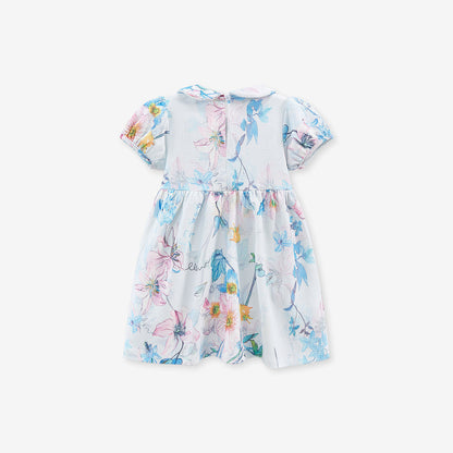 MyKids-USA® Baby Girls Peter Pan Collar Short Sleeves Floral Dress