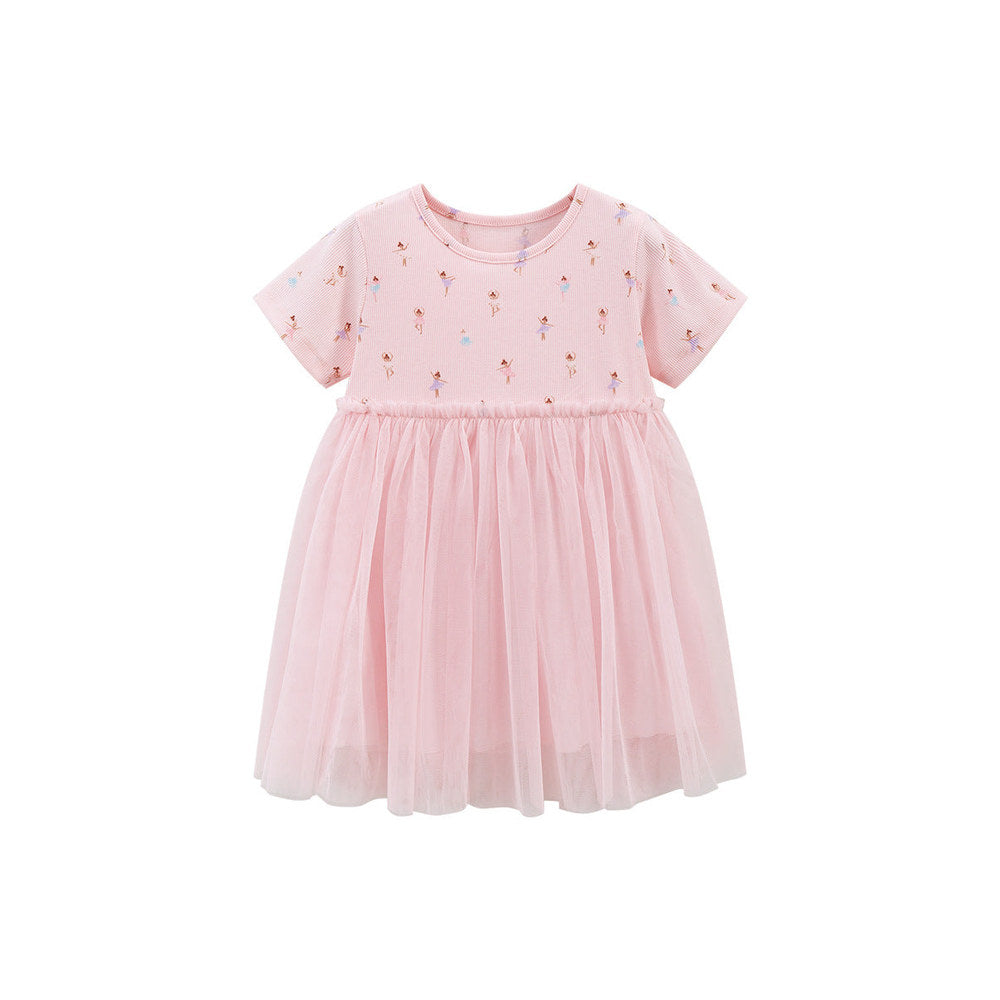 MyKids-USA® Baby Girls Short Sleeves Dancers Cartoon Pattern Chiffon Dress