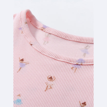 MyKids-USA® Baby Girls Short Sleeves Dancers Cartoon Pattern Chiffon Dress