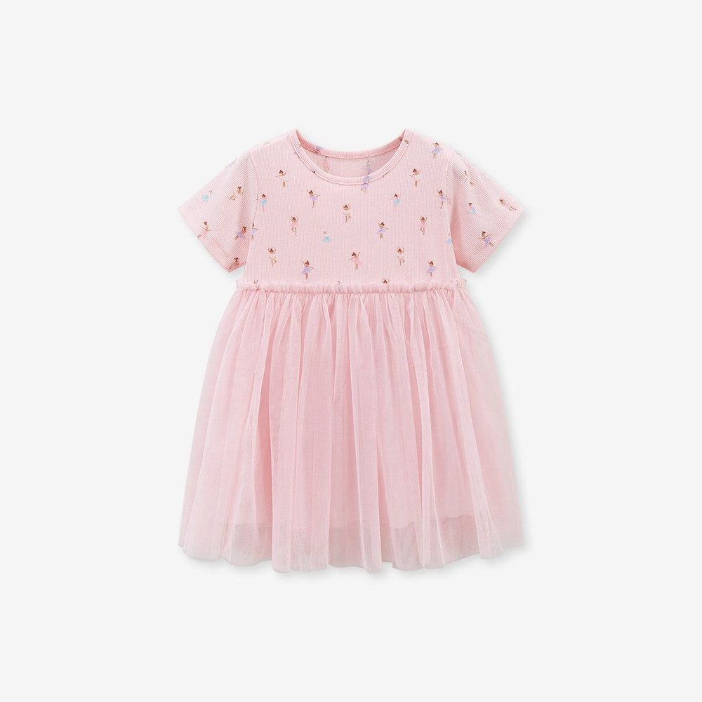 MyKids-USA® Baby Girls Short Sleeves Dancers Cartoon Pattern Chiffon Dress