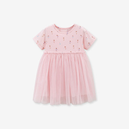 MyKids-USA® Baby Girls Short Sleeves Dancers Cartoon Pattern Chiffon Dress