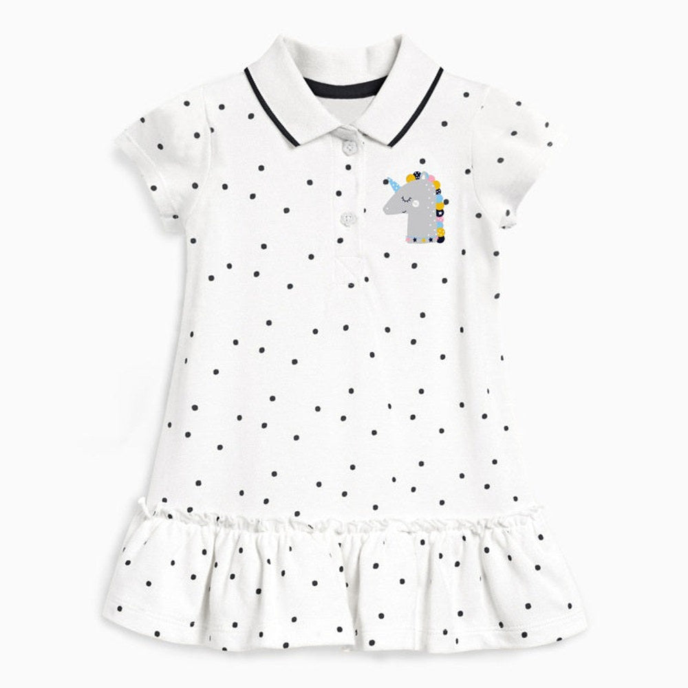 MyKids-USA® Girls’ Clothing: Collection – Collar Flip Pure Cotton Unicorn Logo Children’s Polo Dress