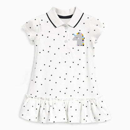MyKids-USA® Girls’ Clothing: Collection – Collar Flip Pure Cotton Unicorn Logo Children’s Polo Dress