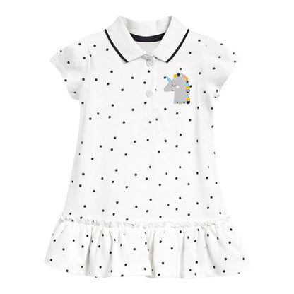 MyKids-USA® Girls’ Clothing: Collection – Collar Flip Pure Cotton Unicorn Logo Children’s Polo Dress