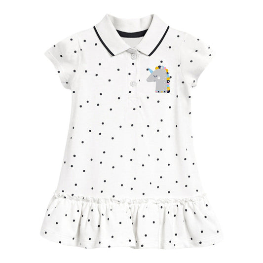 MyKids-USA® Girls’ Clothing: Summer Collection – Collar Flip Pure Cotton Unicorn Logo Children’s Polo Dress