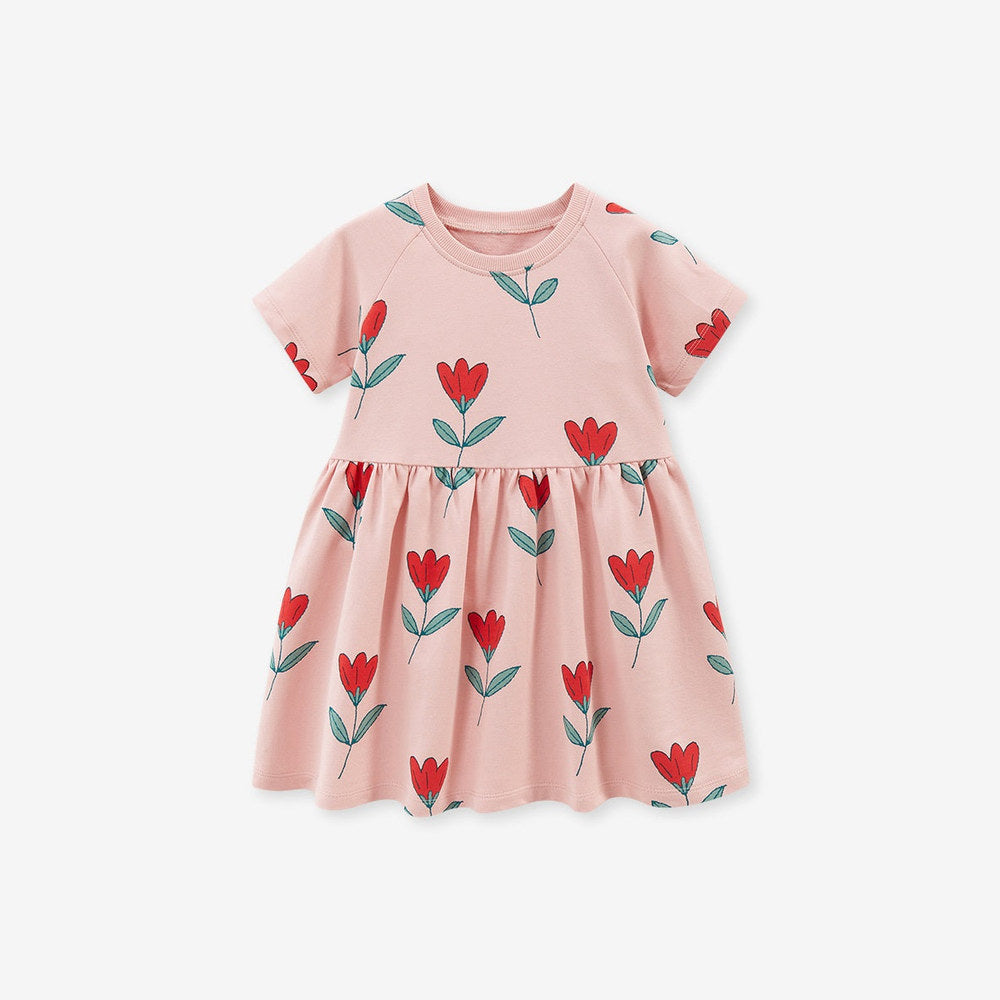 MyKids-USA® Spring And Summer Baby Girls Pink Short Sleeves Flowers Collection Dress