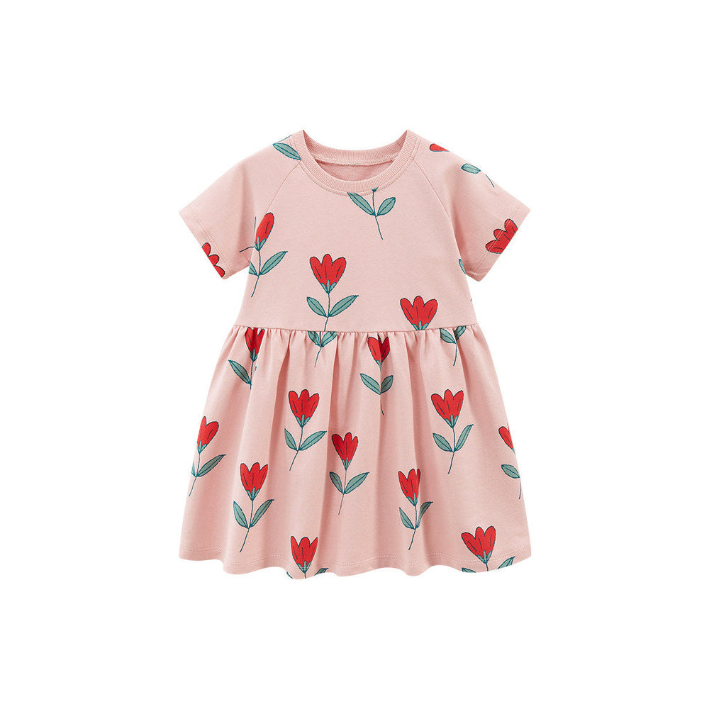 MyKids-USA® Spring And Summer Baby Girls Pink Short Sleeves Flowers Collection Dress