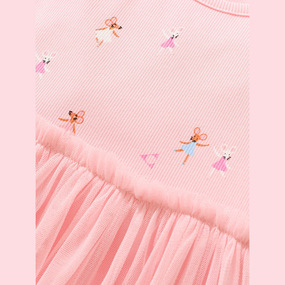 MyKids-USA® Baby Girls Short Sleeves Mouse Dancers Cartoon Pattern Chiffon Dress
