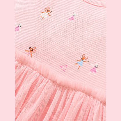 MyKids-USA® Baby Girls Short Sleeves Mouse Dancers Cartoon Pattern Chiffon Dress