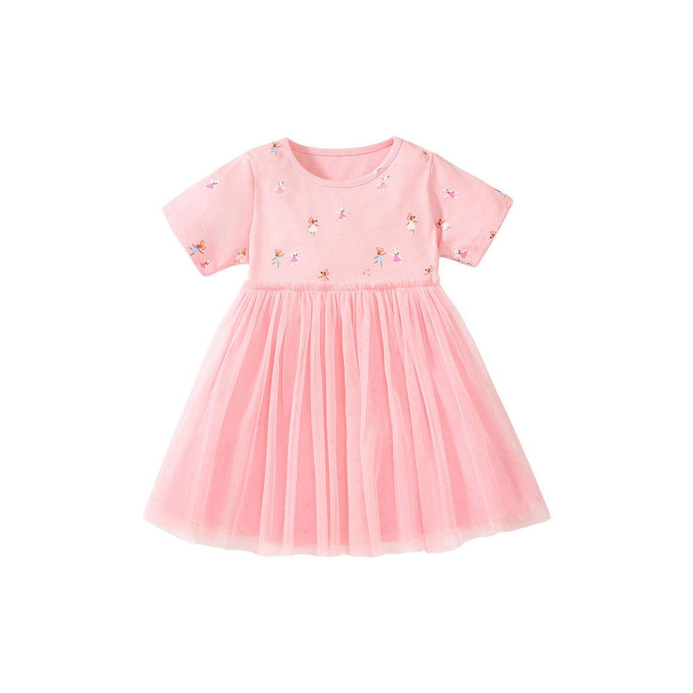 MyKids-USA® Baby Girls Short Sleeves Mouse Dancers Cartoon Pattern Chiffon Dress