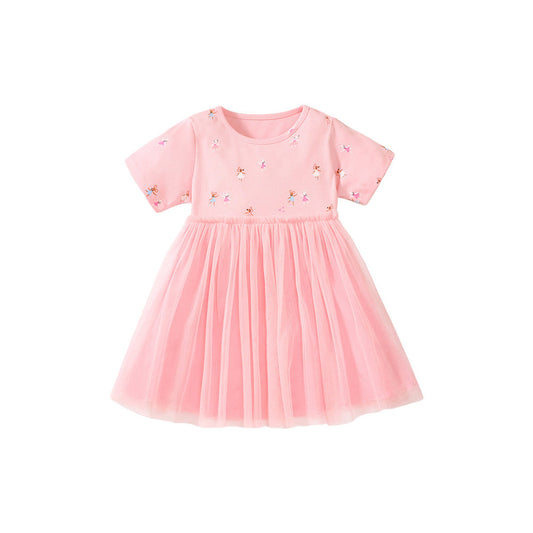 MyKids-USA® Spring And Summer Baby Girls Short Sleeves Mouse Dancers Cartoon Pattern Chiffon Dress