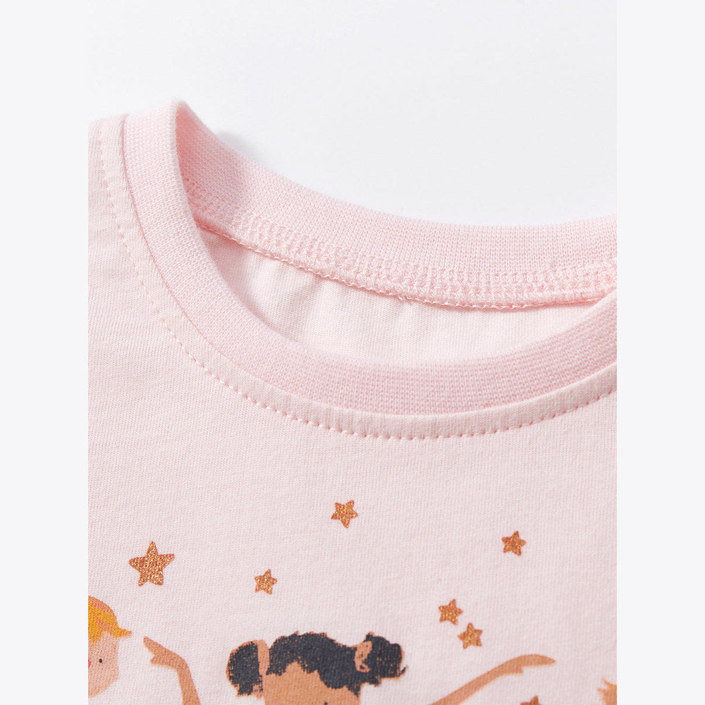 MyKids-USA® Baby Girls Short Sleeves Dancers Cartoon Pattern Chiffon Dress