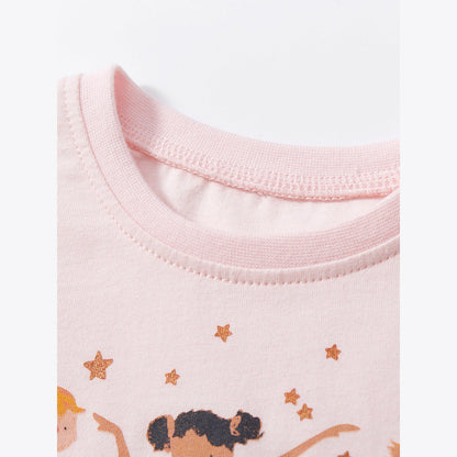 MyKids-USA® Baby Girls Short Sleeves Dancers Cartoon Pattern Chiffon Dress