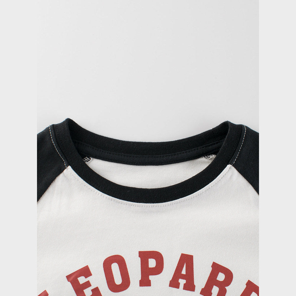 MyKids-USA® Baby Boy Kids Leopard Cartoon Letters Printing Crew Neck Long Sleeve Pullover