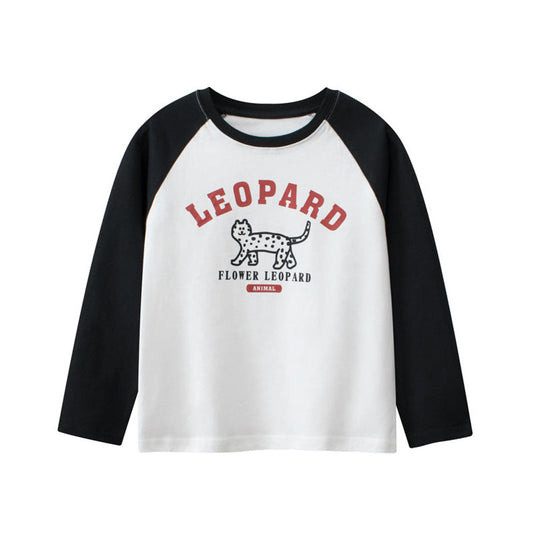 MyKids-USA® Baby Boy Kids Leopard Cartoon Letters Printing Crew Neck Long Sleeve Pullover